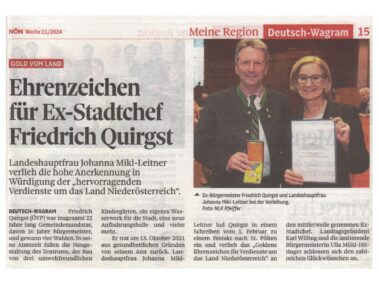 Friedrich Quirgst Auszeichnung, Bericht in der NÖN