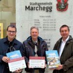 Christian Matula, Präsident Fritz Quirgst, Vize-Präsident Mag. Franz Spehn, Präsentation der Marchfeld Geheimnisse im Schloss Marchegg