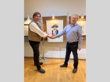 KATER LEON - Buchpräsentation von Paul Holzapfel im Erzherzog Carl-Saal, Deutsch-Wagram. Paul Holzapfel mit Mag. Franz Spehn. Paul Holzapfel übergab der Museumsgesellschaft das Originalbild von Kater Leon - VIELEN DANK!