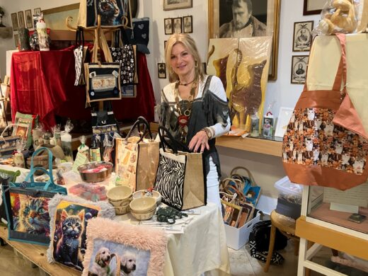 Weihnachtsmarkt im Napoleon- und Stadtmuseum, Petra Stuhlhofer, Kerzen, Taschen, Pölster, Keramik, Bilder … zu Gunsten eines Gnadenhofes auf Ibiza.