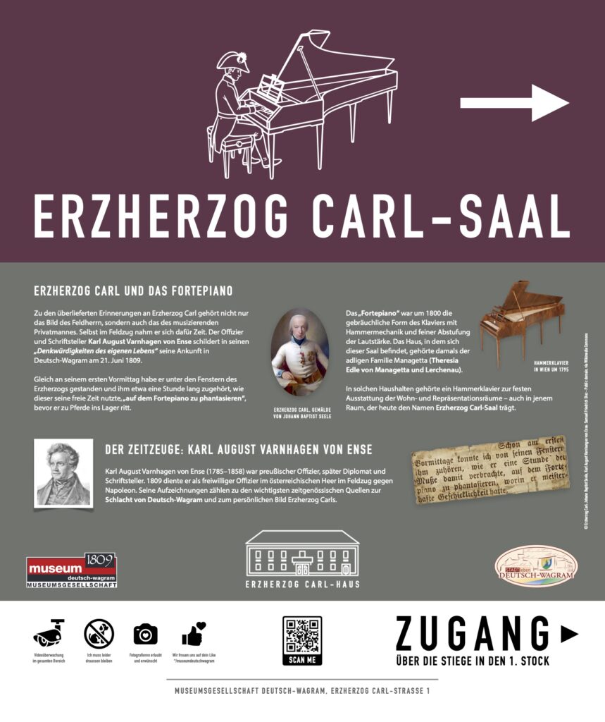 Schild zum Erzherzog Carl-Saal mit QR Code und Audio Guide