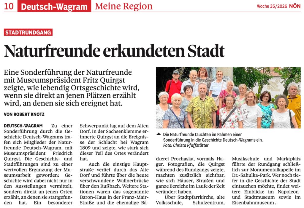 Geschichts- und Stadtführung mit den Naturfreunden Deutsch-Wagram NÖN 2026-35 Geschichts- und Stadtführung mit den Naturfreunden Deutsch-Wagram NÖN 2026-35